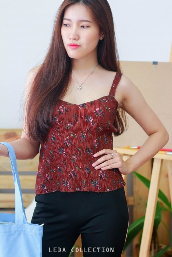 Áo 2 dây hoa nhỏ-Nâu đỏ