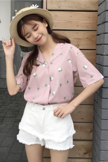 Áo Sơ Mi Hoạ Tiết Hồng