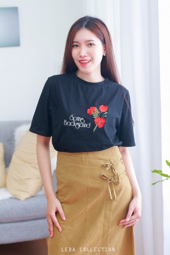 Áo thun trơn hình hoa hồng-Đen