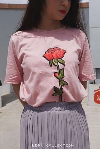 Áo thun hình cây hoa hồng-Hồng