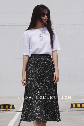 Chân váy maxi xếp ly hoa nhỏ-Đen xanh