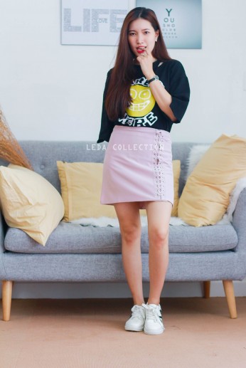 Chân váy đan dây 1 bên-Hồng-M