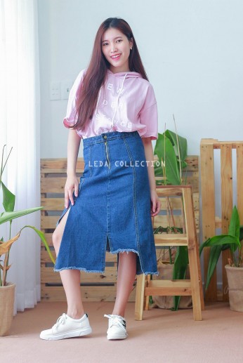 Chân váy jean dài rách line-M