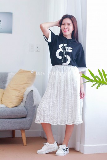 Chân váy maxi xòe ren-Trắng