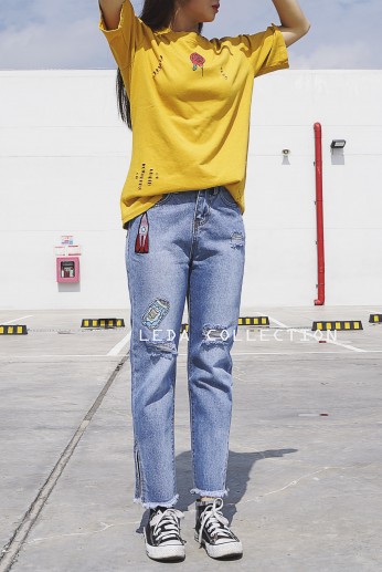 Quần jean thêu hình-M